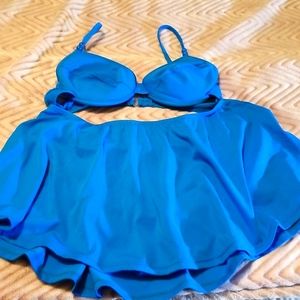 Beautiful Islander blue 2 piece swim suit with skirted bottom